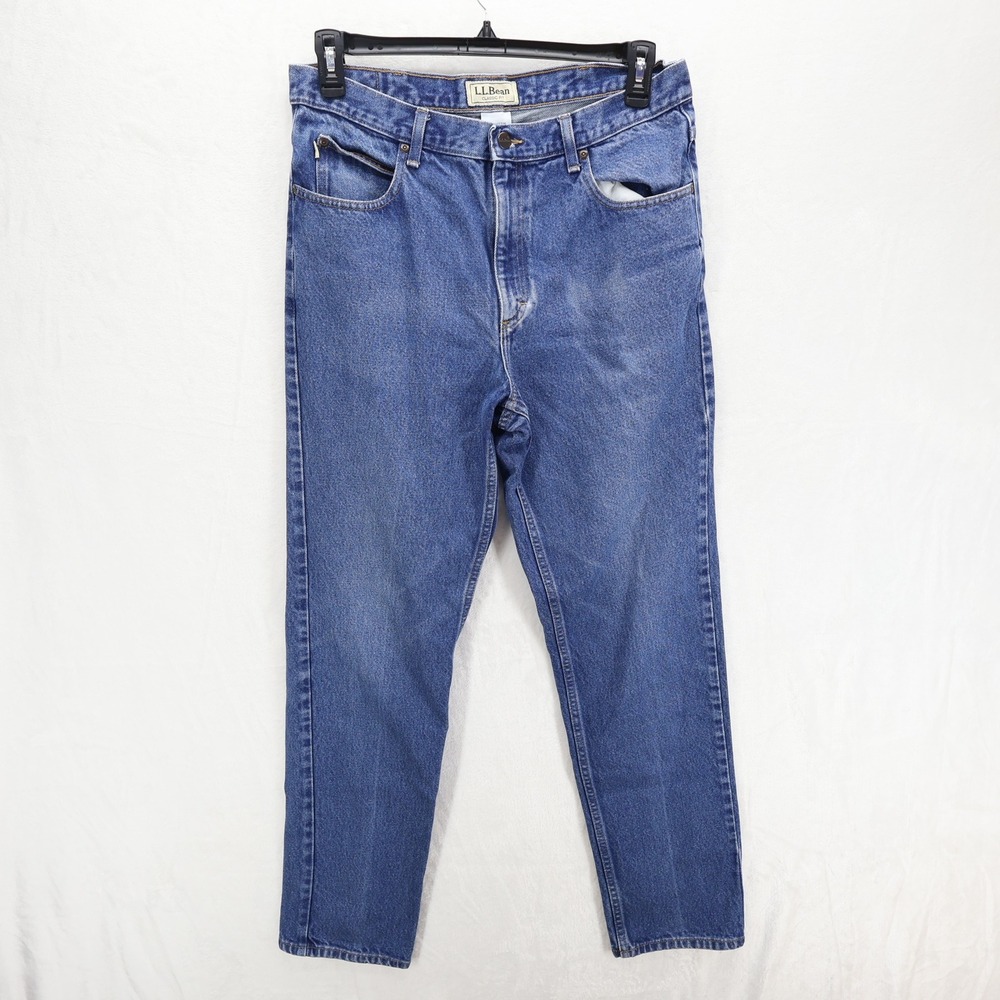 LL Bean Classic Fit Blue Denim Jeans Mens 35x34 220626 Straight Leg 100% Cotton